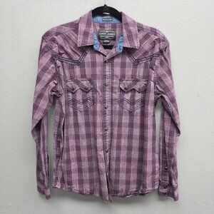 Cody James Shirt Mens Small Purple Plaid Western Pearl Snap Long Sleeve Cowboy